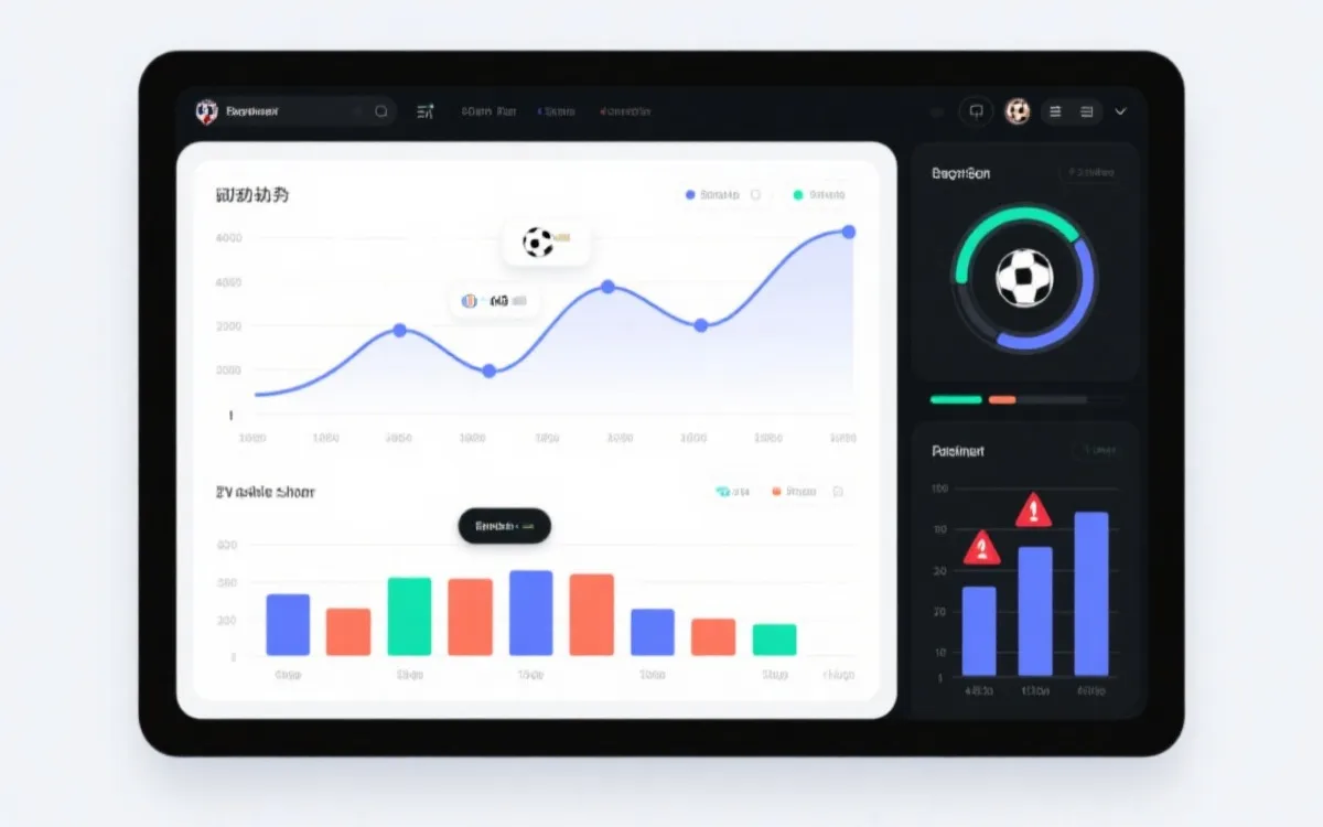 比赛数据可视化面板：势头折线、射门堆叠条、风险告警栏的组合仪表盘