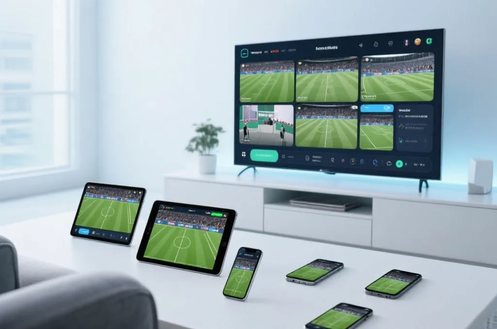 用户在多屏设备上观看世界杯直播并切换机位